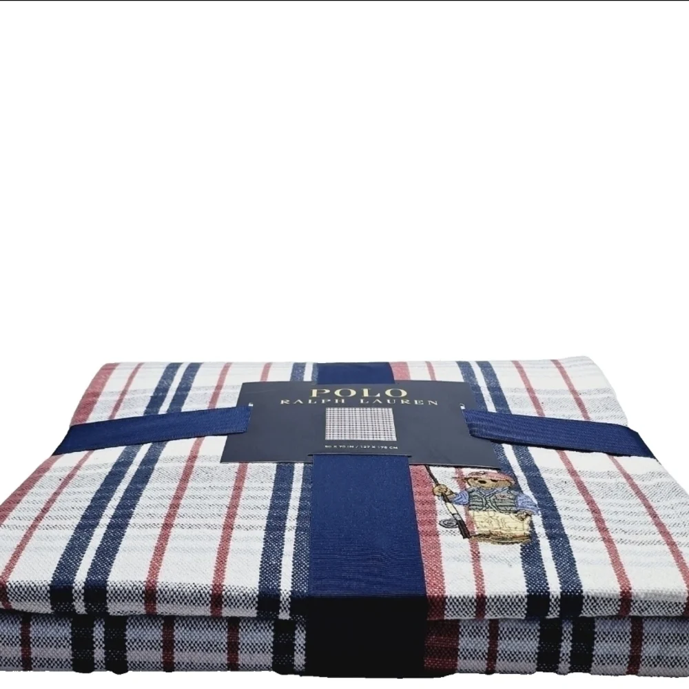 New Polo Ralph Lauren Blanket Throw Fisherman Polo Bear Cotton Navy 50X70 NWOT